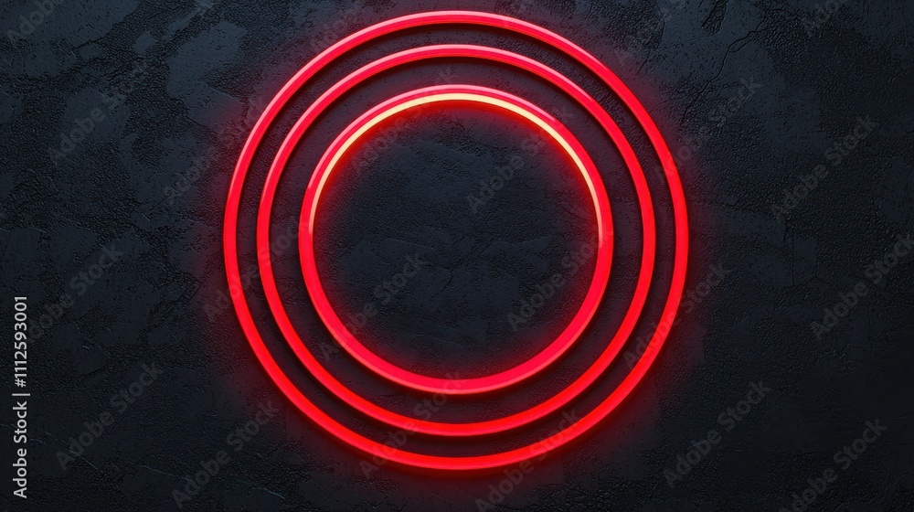 Poster a striking image featuring concentric red circles illuminated against a dark background, creating a 