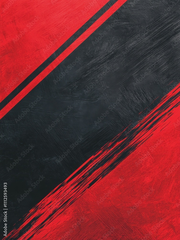 Poster a dynamic abstract art piece featuring bold red and black brush strokes, creating a striking visual 