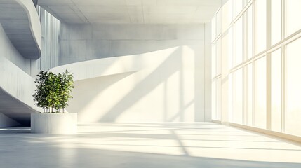 Sunlit Modern Lobby: 3D Render of a Spacious Concrete Interior. AI Generated
