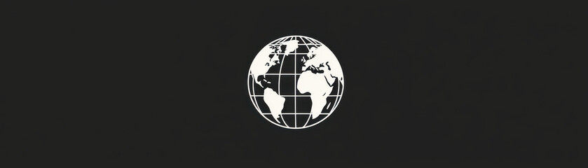 Obraz premium minimalist black and white icon of globe with simple continents on dark background. design is clean and modern, emphasizing simplicity and elegance