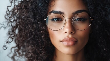 Obraz premium A close-up shot of a woman with glasses, looking directly at the camera