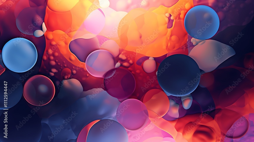 Poster abstract colorful fluid shapes: a dynamic composition of spheres and swirls