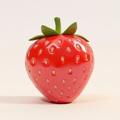A vibrant and glossy strawberry with a green cap, perfect for food-related themes or healthy lifestyle concepts.