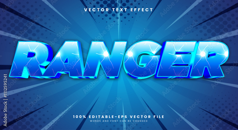 Poster ranger 3d editable text effect template with thunder style