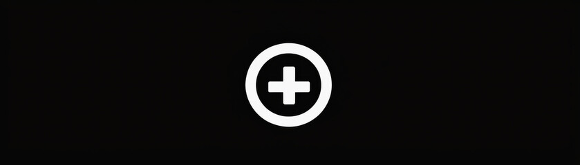 Fototapeta premium minimalist black and white icon of plus sign inside circle on dark background. simple design conveys sense of addition or positivity