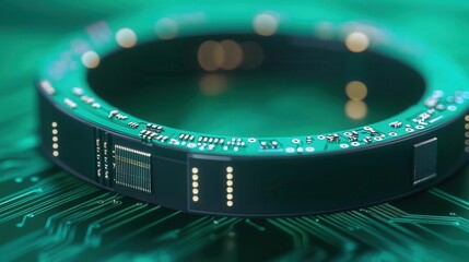 Macro shot of the flexible circuit board inside a wearable device, allowing it to bend without breaking