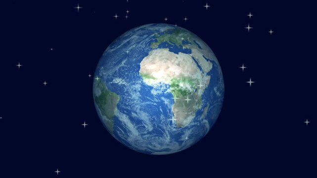 Earth world ster add in from outer space until white clouds fill the blue screen animation.