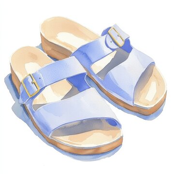 blue sandals watercolor painting clip art preview