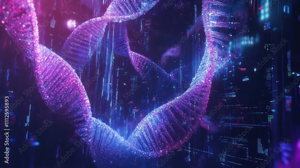 Poster a conceptual holographic display of dna strands with analytical data floating around