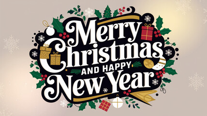 Merry Christmas and Happy New Year - Elegant Holiday Lettering for Greeting Cards, Banners, and Posters
