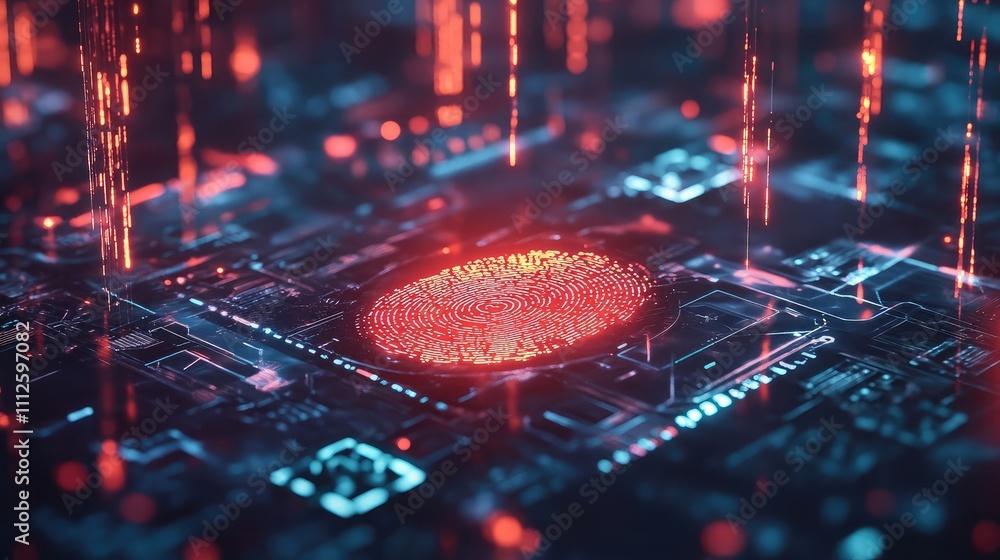 Aufkleber a creative illustration of a glowing fingerprint surrounded by secure data patterns