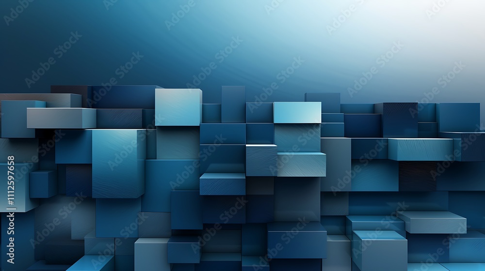 Aufkleber abstract blue cube composition: a textured 3d rendering of interlocking cubes