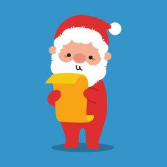 Cute Santa Claus reading a wish list vector cartoon character.