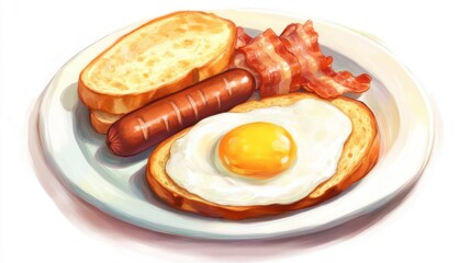 Delicious Breakfast Plate with Eggs, Bacon, Sausage, and Toast