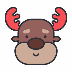 Cute Christmas reindeer head vector cartoon icon isolated on a white background.