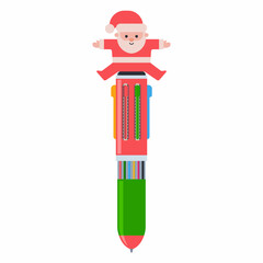 Obraz premium Christmas pen with Santa Claus vector cartoon illustration isolated on a white background.