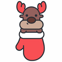 Christmas reindeer in mitten vector cartoon illustration isolated on a white background.