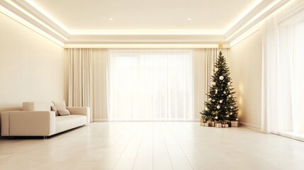 Fototapeta premium Elegant space with Christmas tree and natural light.
