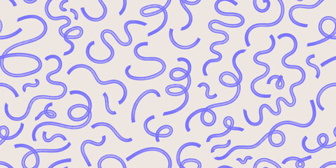 Abstract hand drawn by bold marker brush doodle lines seamless pattern. Modern geometric curved wavy ornament vector background