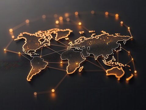 Conceptual image of a world map with light paths connecting different countries, symbolizing Western Union global money transfers, Western Union, global transfer