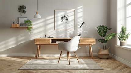 Scandinavian Minimalist Workspace with Light Wood Finish and Sleek Design