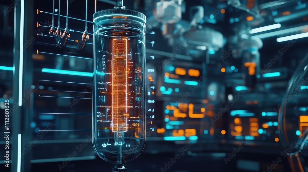 Aufkleber a futuristic iv drip system with glowing interfaces for real-time monitoring