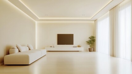 Minimal living room design with cozy white sofa