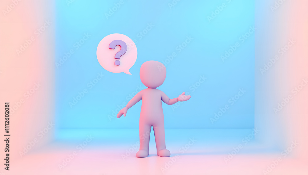 Poster 3d character with question mark speech bubble concept