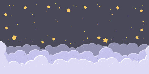 Banner with stars and clouds. Vector night sky with copy space for text.