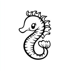Fototapeta premium Adorable cartoon seahorse illustration, simple line art design, perfect for kids' books or patterns.