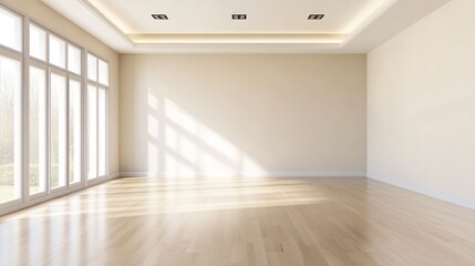 Fototapeta premium Bright, empty modern room with large windows design