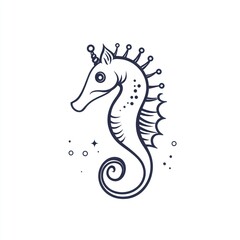 Obraz premium Here's a description and keywords for your image.. Majestic Crowned Seahorse Line Art.