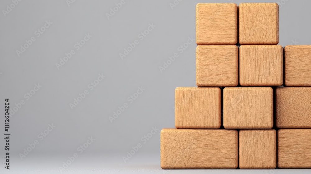 Poster building blocks: a simple and modern image of stacked wooden blocks, evoking themes of construction,