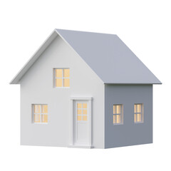Simple style white tiny house architecture model isolated on transparent background 3d render illustration