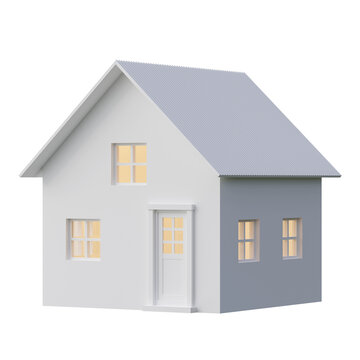 Simple style white tiny house architecture model isolated on transparent background 3d render illustration