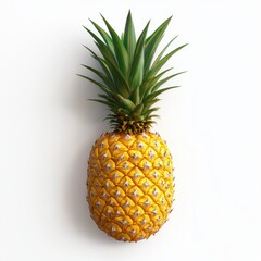 Fototapeta premium Fresh pineapple with vibrant green leaves on a light background, showcasing its textured exterior and tropical essence.