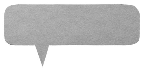 Grey gray blank cut out cardboard paper speech bubble with round rounded corners rough edges, copy space for text on transparent png background design element