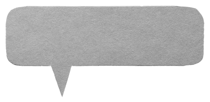 Grey gray blank cut out cardboard paper speech bubble with round rounded corners rough edges, copy space for text on transparent png background design element
