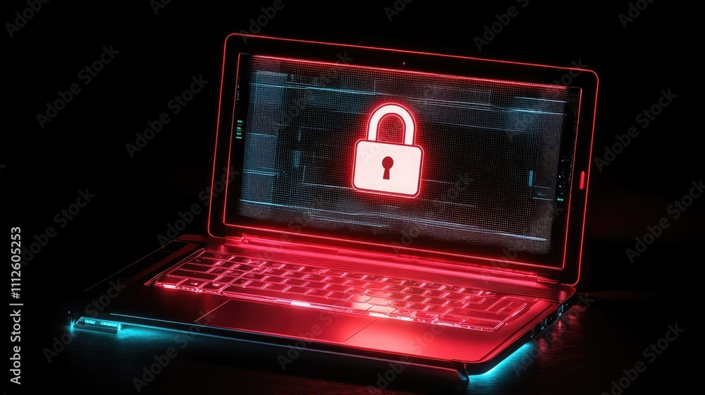 Aufkleber a high-tech representation of a secure laptop glowing with a padlock icon on the screen