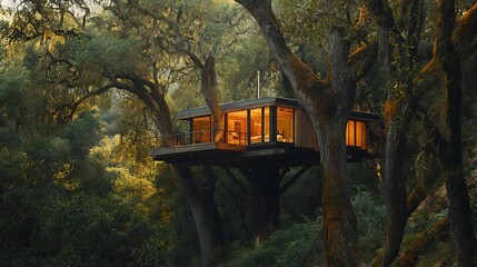 Enchanted Treetop Dwelling Nestled in Ancient Oak Forest 