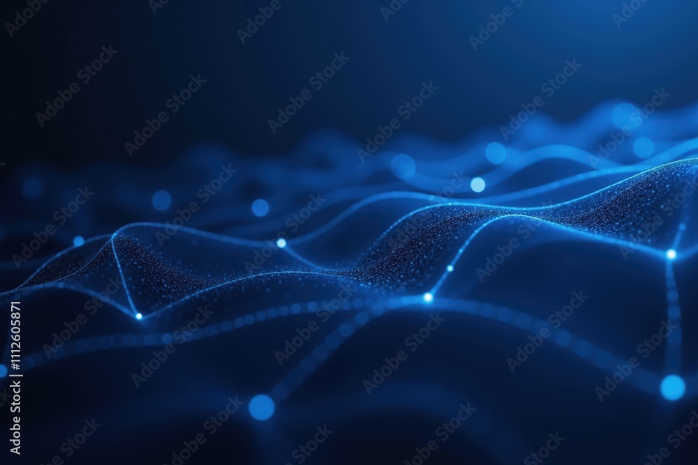 Aufkleber abstract blue digital wave pattern with futuristic dots and lines technology background.