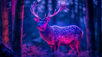 Fantastical Deer with Bioluminescent Antlers Glowing in Enchanted Forest 