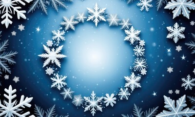 Winter magic: elegant snowflake wreath on frosty blue background