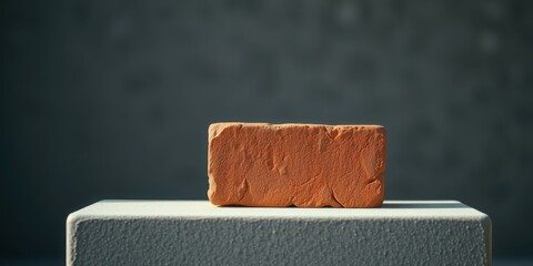 Obraz premium A solitary red brick rests atop a smooth, grey concrete surface, highlighting the juxtaposition of texture and color.