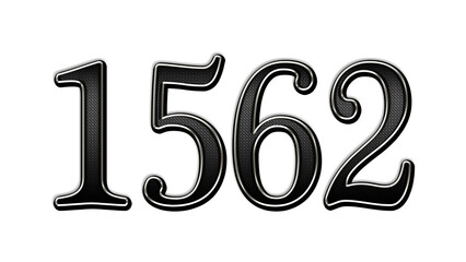 black metal 3d design of number 1562 on white background.