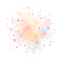 Watercolor illustration, playful and bright confetti explosion, soft pastel gradients, white background