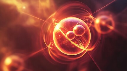 Fototapeta premium Fiery Atomic Structure: A Digital Art Depiction of Nuclear Fusion. AI Generated