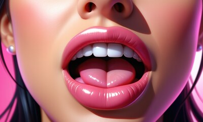 Naklejka premium Closeup of glossy lips and tongue showing beauty trends and vibrant makeup