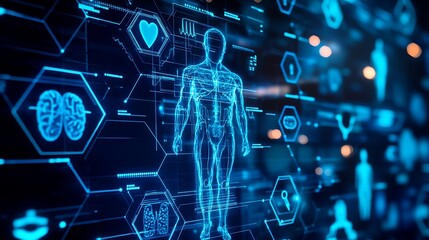 Digital Anatomy: A 3D Render of the Human Body within a Futuristic Medical Interface. AI Generated