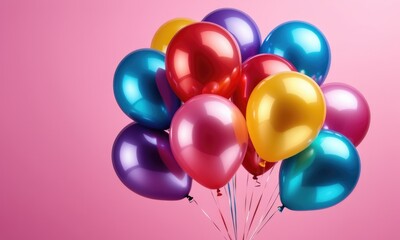 Vibrant balloon bouquet on pink background for celebrations and events